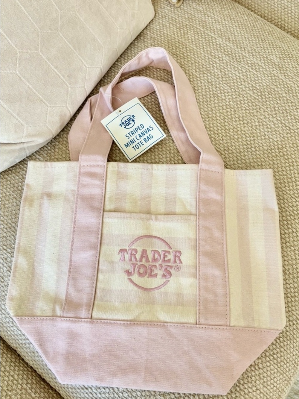 Trader Joe's Pink Striped Mini Canvas Tote Bag